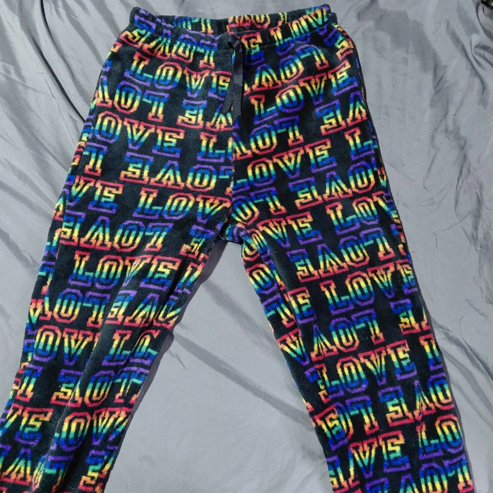 Women's Unbranded Black Rainbow Love Print Pajama Pants S